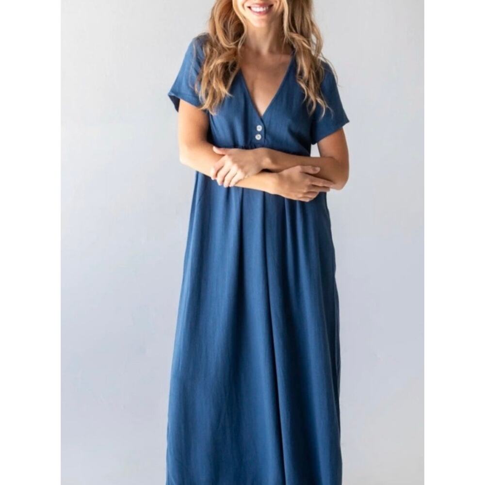 Natural Life Blue Avery Wide Leg Linen Blend Jumpsuit Sz.XS/S - Picture 3 of 16